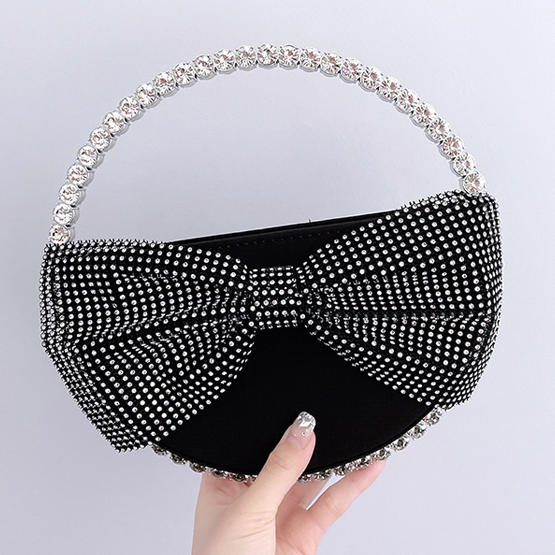 Women Fashion Valentine'S Day Bow Knot Diamond Acrylic Round Handbag