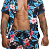 Men Fashion Leaf Print Short Sleeve Shirt And Shorts Two-Piece Set