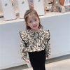 Kids Girls Sweet Floral All Over Print Lapel Long Sleeve Ruffled Blouse