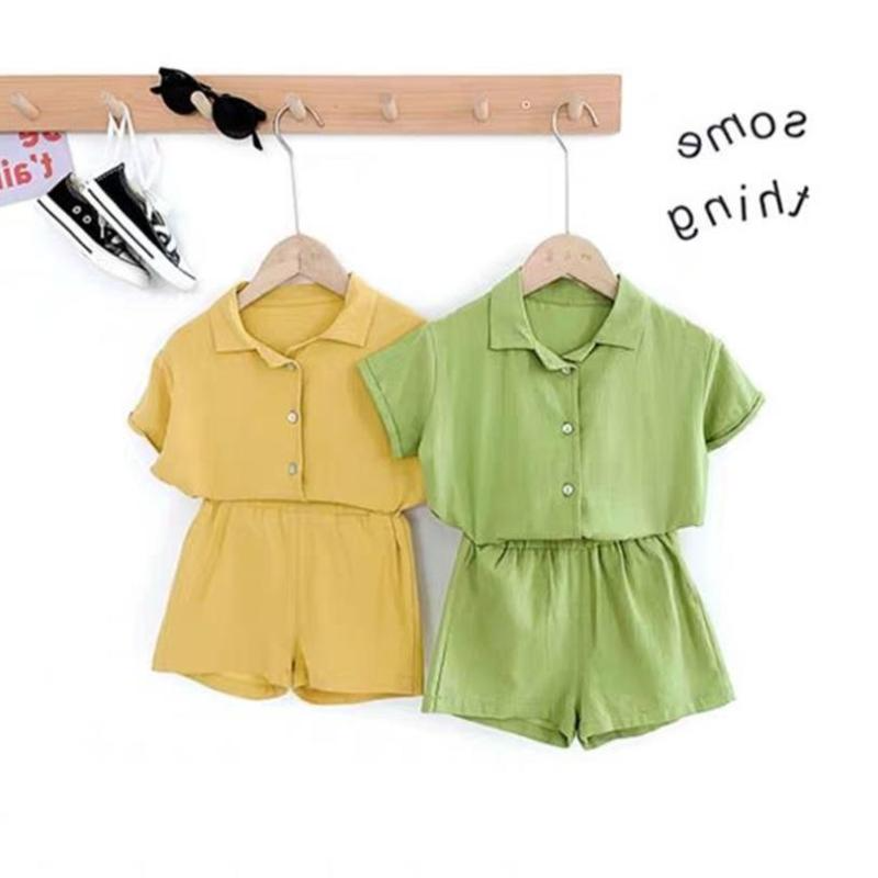 Children Kids Baby Fashion Boys Solid Color Lapel Shirt And Shorts 2pcs Set