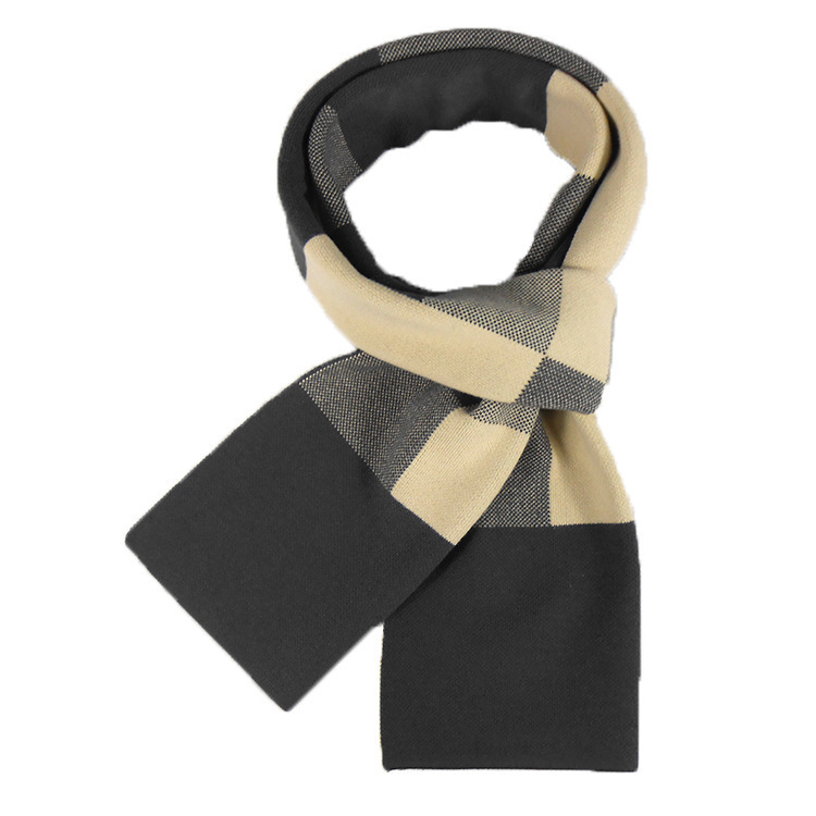 Men Winter Rectangle Colorblock Faux Cashmere Knit Scarf