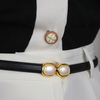 Women Fashion Simple Gold Edge Inlaid Pearl Round Buckle Belt