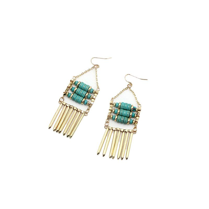 Creative Ethnic Style Unique Turquoise Stone Tassel Pendant Necklace Earrings