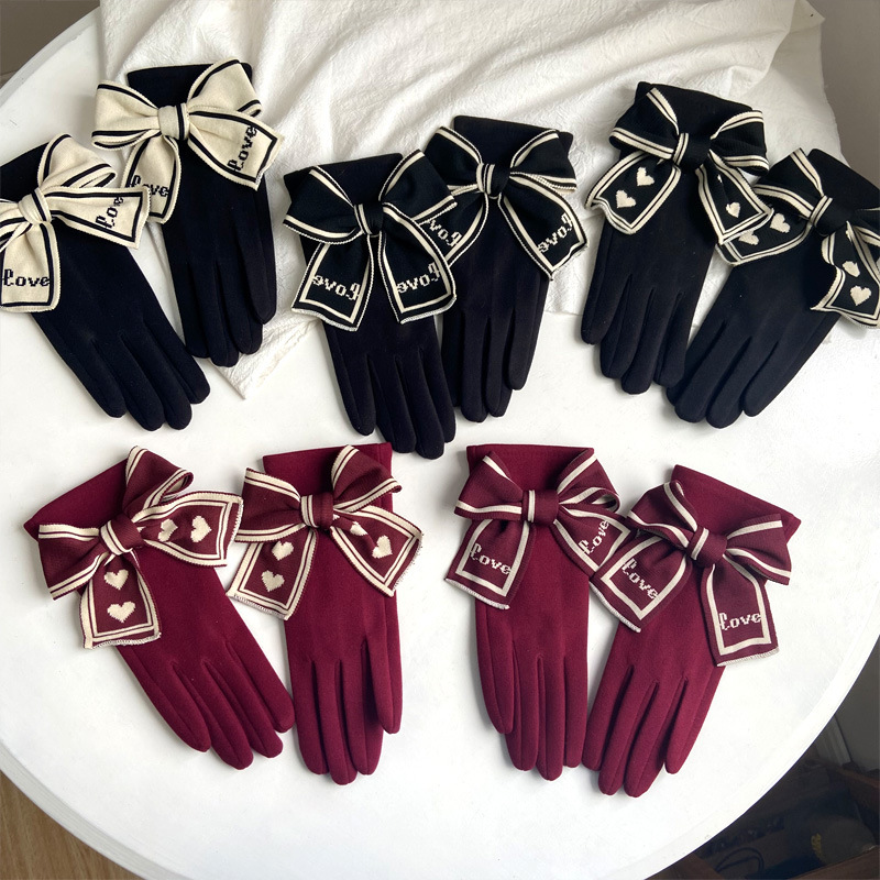 Women Fashion Simple Love Knitted Bowknot Gloves