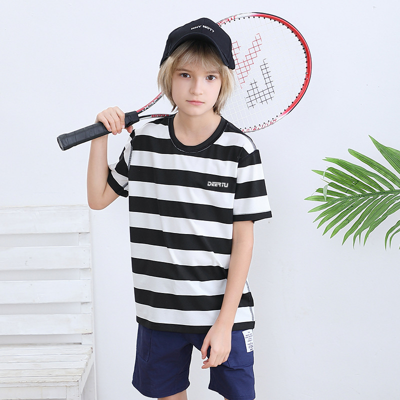 Boys Girls Modal Cotton Stripe Short Sleeve Kids Summer T-Shirt