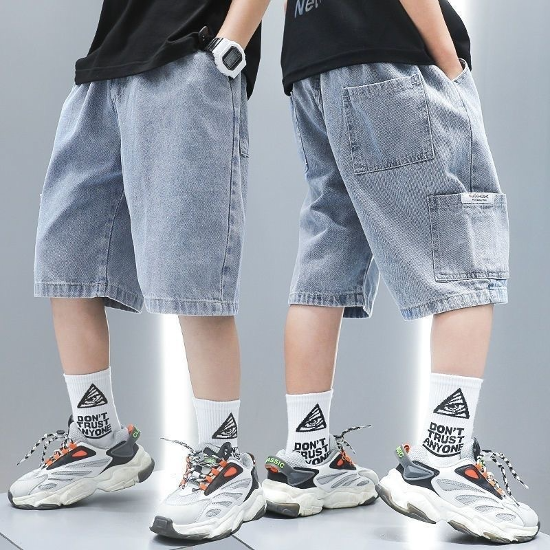 Kids Boys Casual Solid Color Pocket Elastic Wasit Denim Shorts