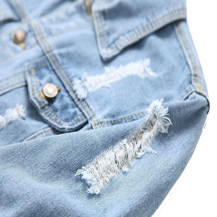 Men Cotton Ripped Denim Jacket