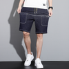 Men Casual Simple Large Pocket Decorated Mid Waist Tie Straight Loose Denim Shorts