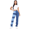 Fashion Women High Stretch Color Blocking Patchwork Straight Jeans