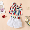 Toddlers Newborn Baby Fashion Girls Stripe Shoulder Top And Shorts 2pcs Set