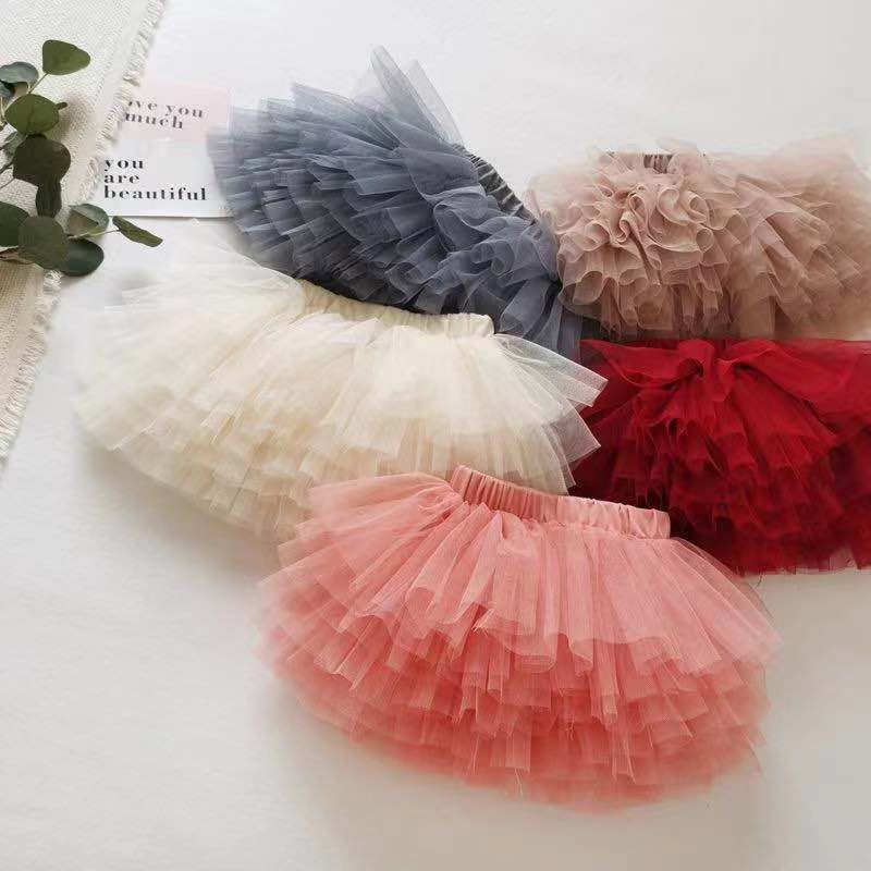 Kids Girls Sweet Solid Color Elastic Mesh Fluffy Skirt