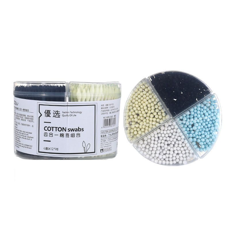 4 In 1 Mix Color Combination 500pcs/Box Double Headed Cotton Swabs