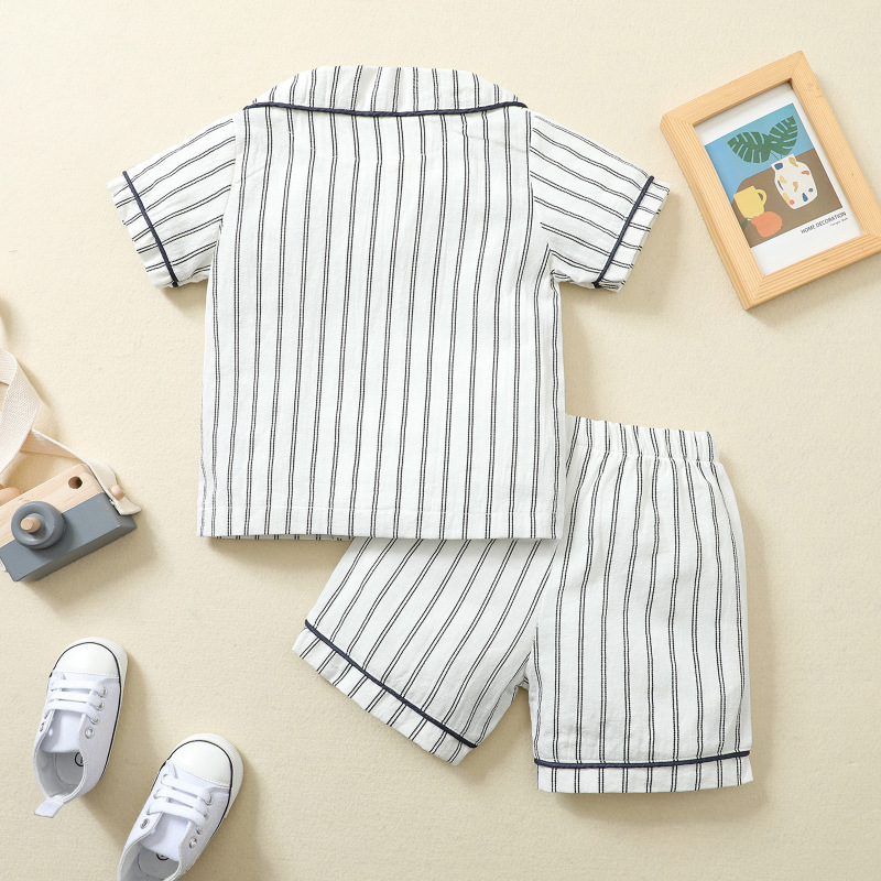 Children Kids Toddlers Fashion Girls Boys Short Sleeve Stripe Top And Shorts 2pcs Pajamas Set