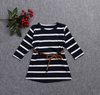 Children Kids Baby Fashion Girls Stripe Long Sleeve Dress With Belt