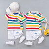 Children Kids Baby Fashion Boys Short Sleeve Rainbow Strip Dinosaur T-Shirt And Shorts 2pcs Set