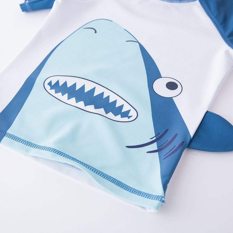 3 Pcs Boys Shark Printed Swimsuit And Cap