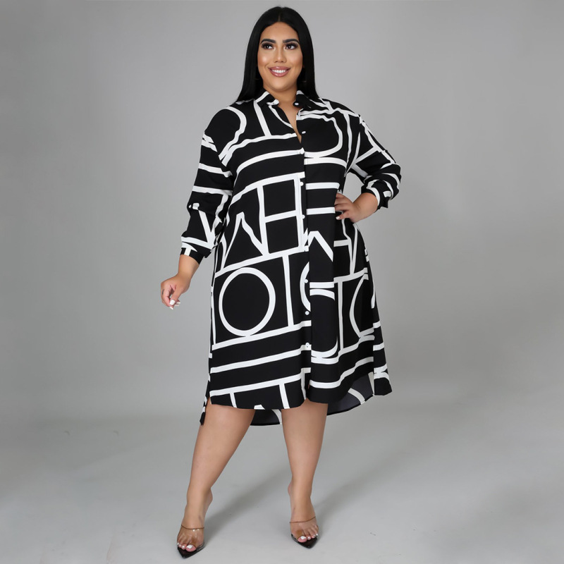 Women Plus Size Fashion Digital Printing Dress