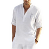 Men Fashion Solid Color Long Sleeve Loose Cotton Linen Collar Shirt