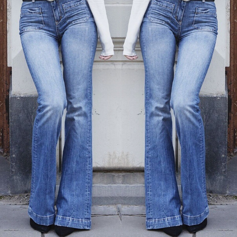 Women Denim High Waist Fashion Casual Flared Jeans