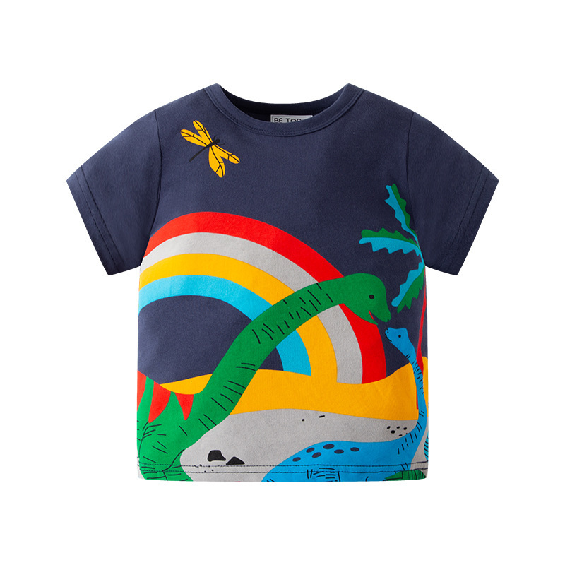 Kids Boys Cute Cartoon Animal Dinosaur Round Neck Short-Sleeved T-Shirt