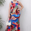 Plus Size Women'S Irregular Mix Color Graphic Printing Casual Maxi Dress