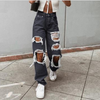 Women Denim High Waist Ripped Loose Casual Fashion Jeans