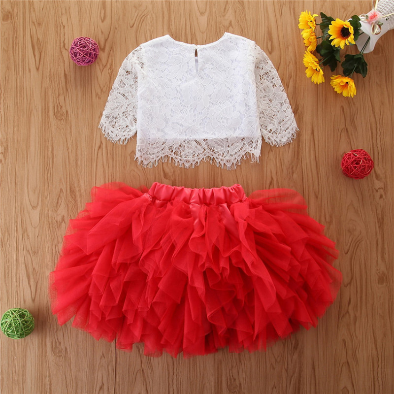 Children Kids Baby Fashion Girls Lace Mesh Top And Tutu Skirt 2pcs Set