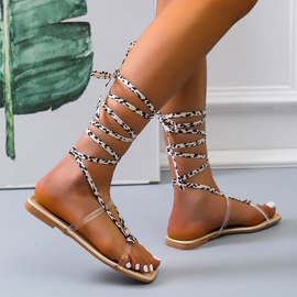 Plus Size Women Fashion Square Toe Low Heel Wrap Strap Flat Sandals