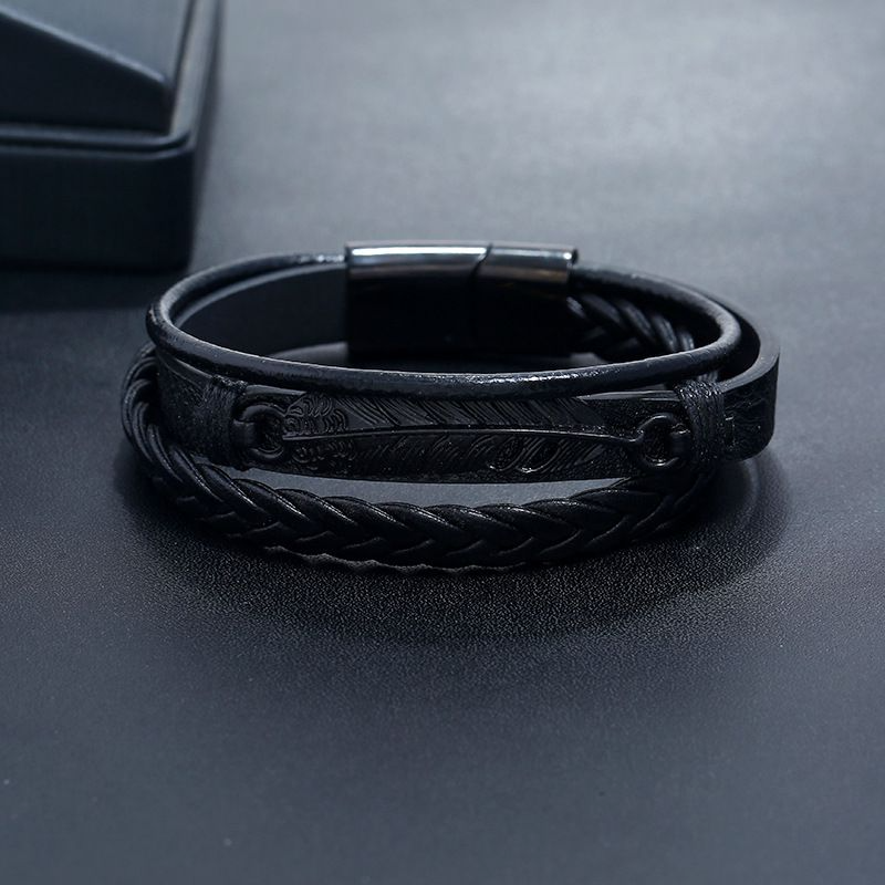 Creative Black Leather Braided Multilayer Men Bracelet