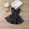 Children Kids Toddlers Fashion Girls Black Pu Leather Ruffled A-Line Dress