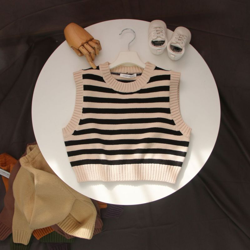 Children Kids Toddler Girls Boys Stripe Round Neck Knitted Vest