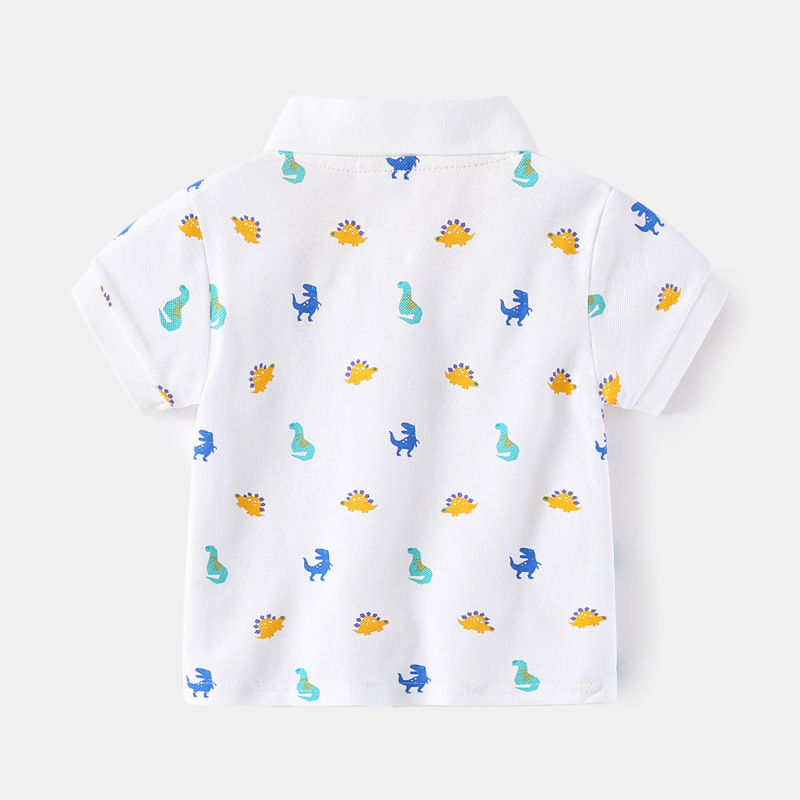 Kids Boys Short Sleeve Summer Dinosaur Print Polo Shirt Lapel T-Shirt