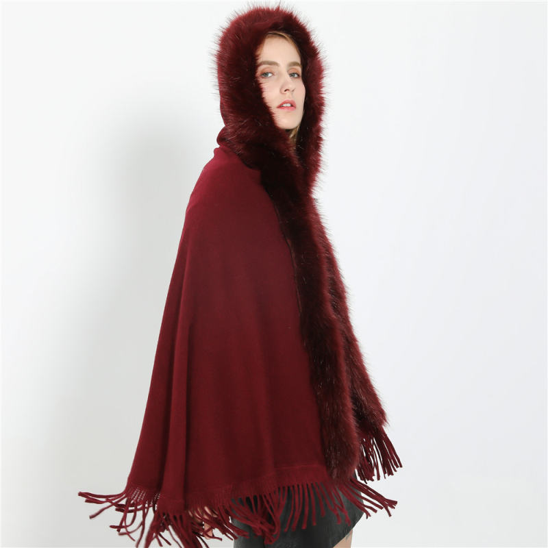 Fashion Solid Color Women Winter Warm Fur Collar Shawl