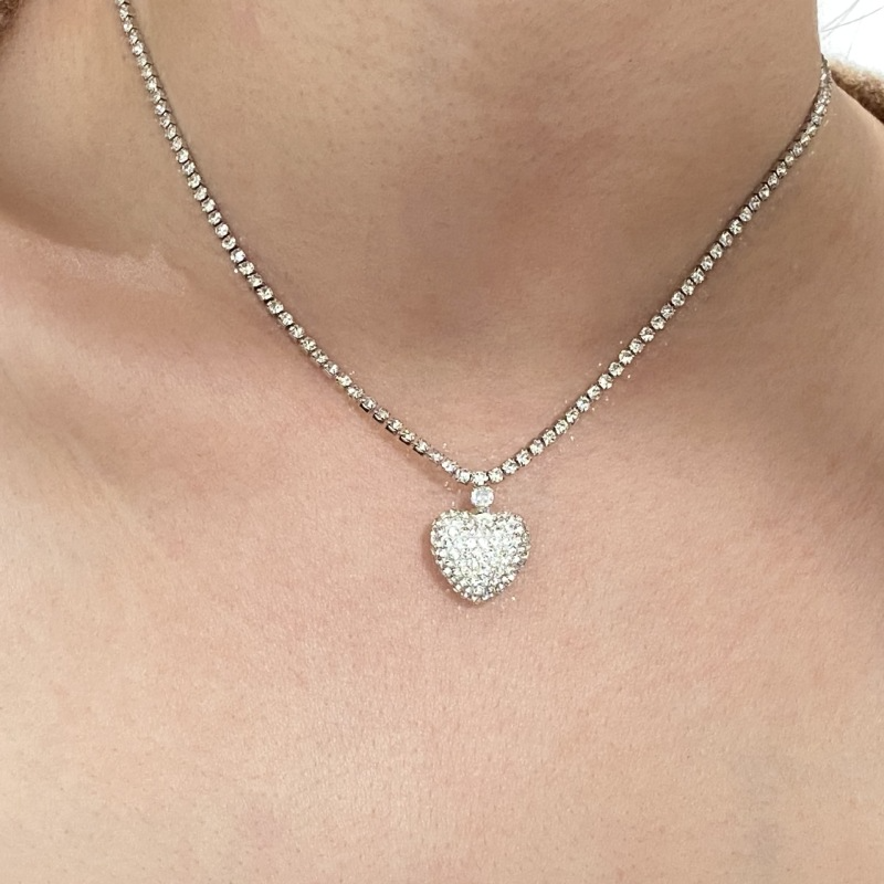 Women'S Fashion Full Diamond Heart Pendant Necklace