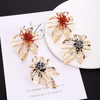 Women Exaggerated Rice Beads Floral Hollow Metal Earrings