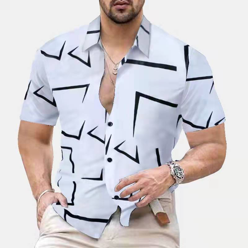 Men Fashion Short Sleeve Geometric Pattern Print Shirt