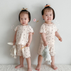 Baby Girls Sweet Floral All Over Print Round Neck Short Sleeve Stringy Selvedge Loose Top And Shorts Pajama Set