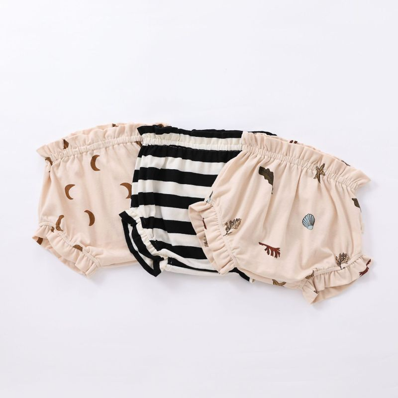 Baby Fashion Cartoon Moon Print Stripe Lace Shorts