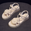 Women Fashion Round Toe Floral Flat Wedge Open Toe Sandals