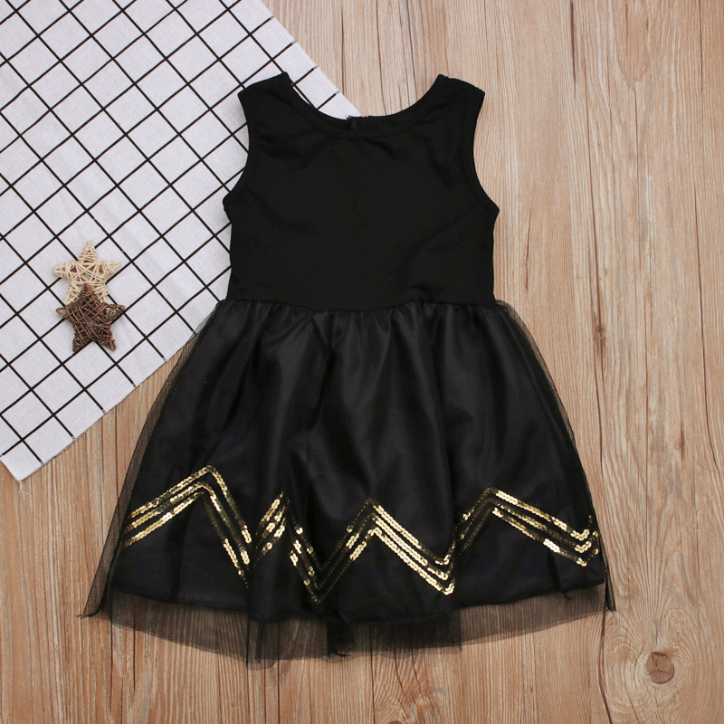 Children Kids Baby Fashion Girls Sleeveless Black Mesh Dress