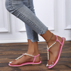 Plus Size Women Fashion Flat Thong Thong Bowknot Pearl Beaded Flat Sandals