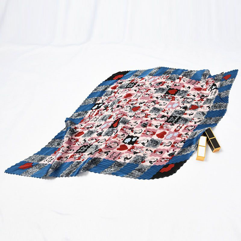 Popular Multicolor Printed Design Pleated Satin Scarve