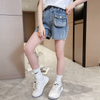 Kids Girls Casual Solid Color Pocket Basic Denim Shorts