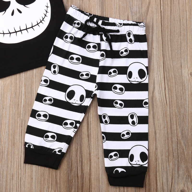 Kids Toddler Boy Fashion Skull Short Sleeve Stripe Pants Set