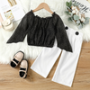 Children Kids Toddlers Fashion Girls One-Shoulder Long Sleeve Top And Solid Color Straight Pants 2pcs Set