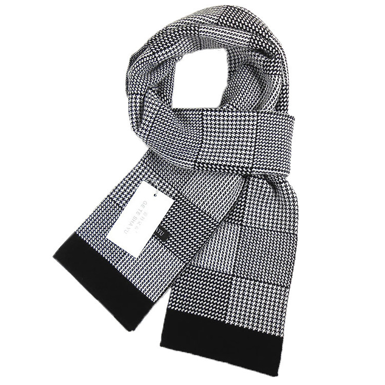 Men Autumn And Winter Simple Houndstooth Pattern Warm Scarf