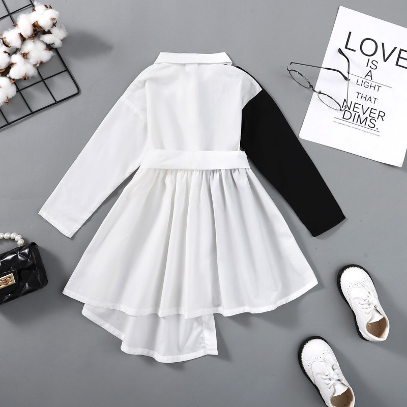 Children Kids Toddlers Fashion Girls Splicing Irregular Shirt Princess Dress