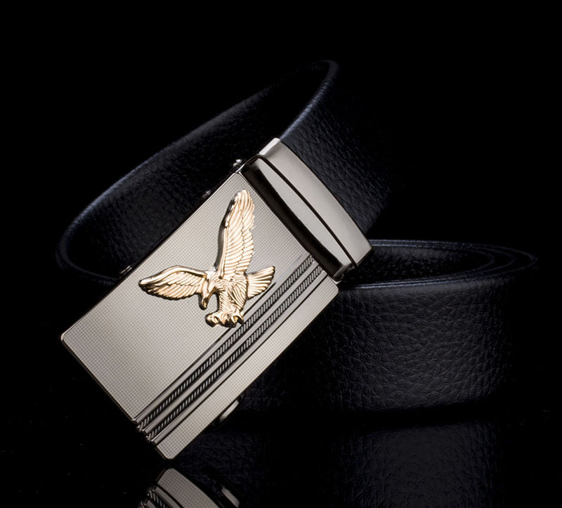 Men Fashion Eagle Pattern Automatic Buckle Layer Leather Belt