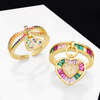 Women Fashion Personality Set Multicolor Zircon Heart Pendant Open Ring