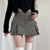 Women Denim Solid Color High Waist Pocket Pleated Skirt